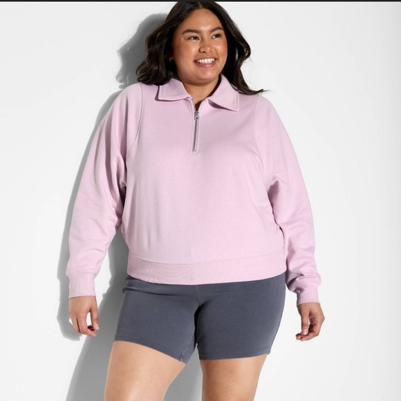 NWT Wild Fable size M Lavender quarter zip sweatshirt with bat type sleeves. - Picture 1 of 3